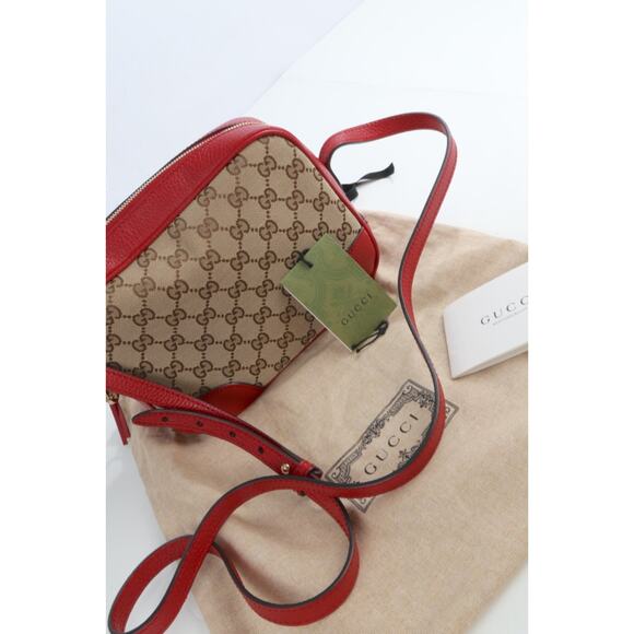 Gucci GG Red Beige Leather Canvas Bree Small Messenger Crossbody Bag Purse Italy - Picture 10 of 16